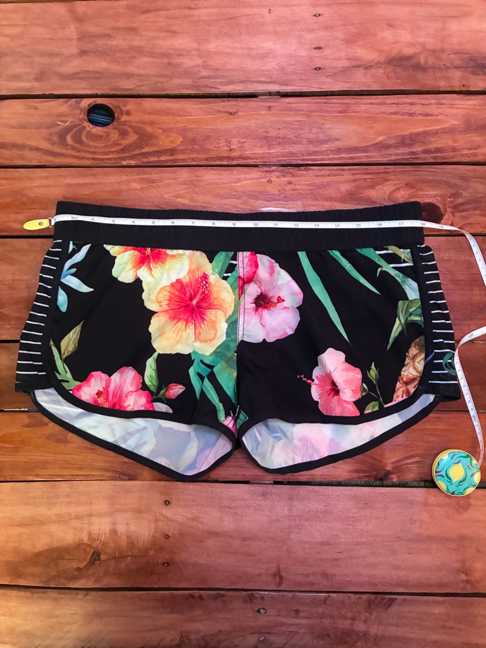 Y2K Retro Women's Board Shorts - Neon Floral Black Swim Coverup - Size XL - Picture 7 of 8